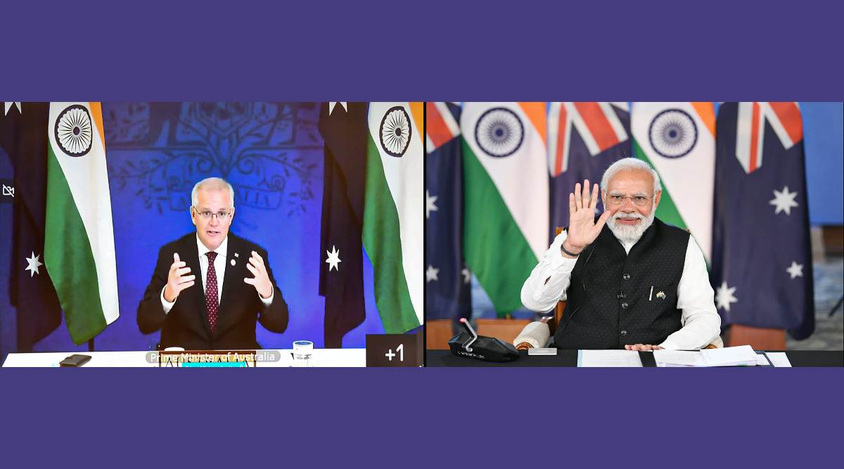 Prime Minister Narendra Modi gestures during the 2nd India-Australia virtual summit, Monday, March 21, 2022. (Photo: PIB via PTI) 