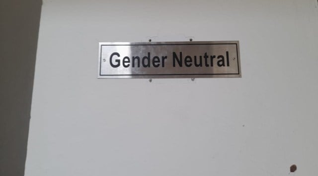 A board installed by the Nalsar authorities on the ground floor of the GH-6 building to inform all that the space is gender-neutral (Twitter @NALSAR_Official)