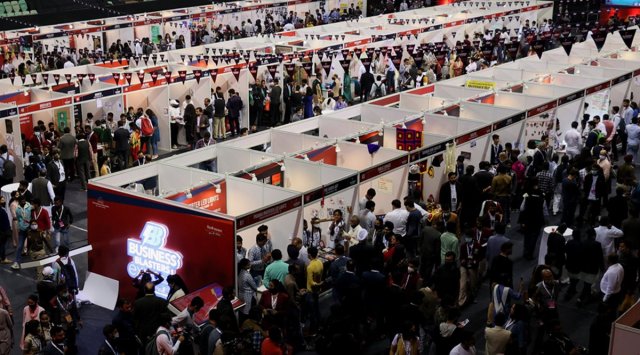 The expo held at Thyagraj Stadium on Saturday saw stalls set up by 100 teams of Delhi government school students. (Prem Nath Pandey)