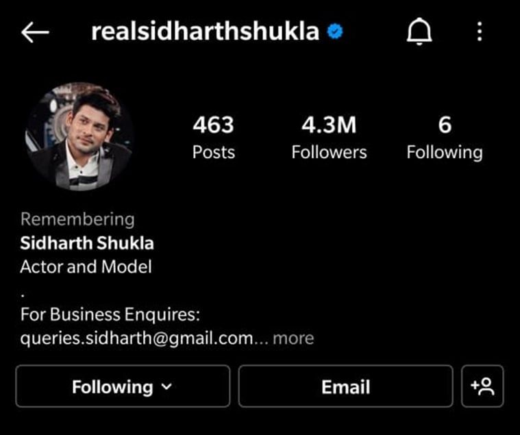 sidharth shukla instagram memorialised
