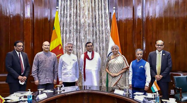 Sri Lanka Finance Minister Basil Rajapaksa with External Affairs Minister S. Jaishankar, Finance Minister Nirmala Sithraman and others during the agreement signing between SBI and Government of Sri Lanka for $1 billion credit facility for procurement of food, medicine and other essential items, in New Delhi. (PTI Photo)