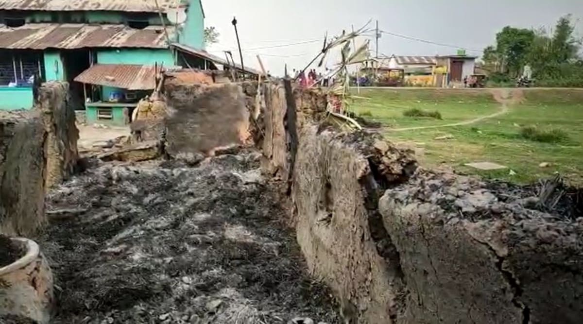 Charred house of Fatikh Sheikh beside Bhadu Sheikh's house. (Partha Paul/screenshot)