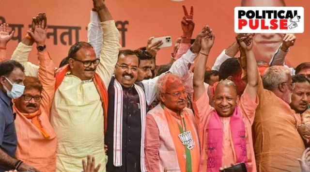 UP Chief Minister Yogi Adityanath during a celebration after his victory in UP Assembly polls at the party office, in Lucknow, Thursday, March 10, 2022. (PTI)