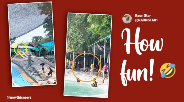 man flies after sliding through ride, waterslide, adventure videos, Thailand, indian express