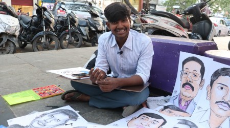 The resident of Jaffarkhanpet in the city has already sketched a whole lot of people ranging from renowned WWE wrestler ‘The Rock’ to Indian superstar Rajinikanth and has kept his works on display for the public.(Express Photo)