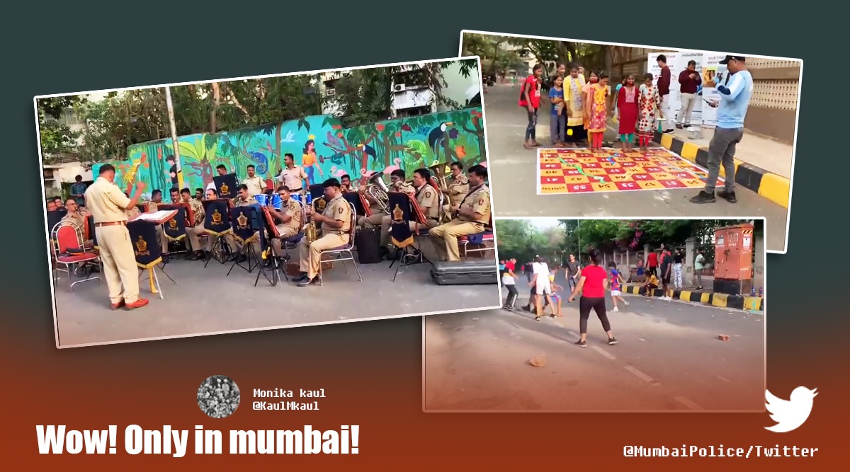 Mumbai police band, Khaki studio, Sunday Streets in Mumbai, people enjoying in Mumbai streets, street, indian express
