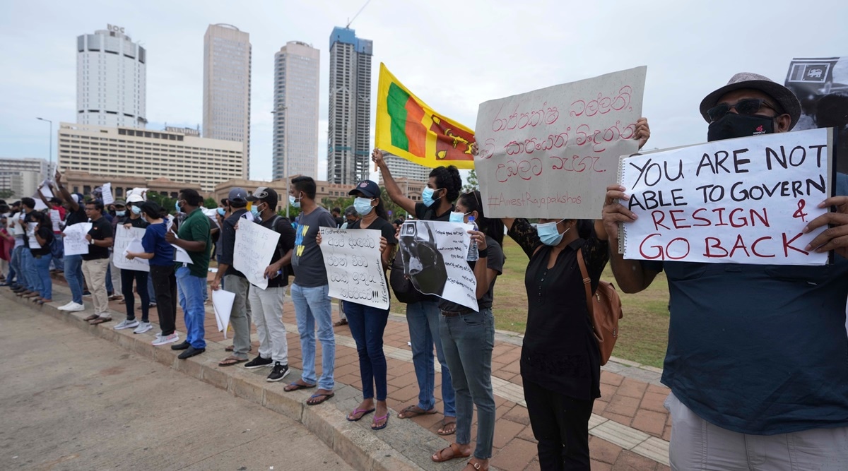 Sri Lankans protest demanding president Gotabaya Rajapaksa and his government resign near presidential secretariat in Colombo, Sri Lanka. (AP)