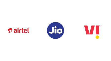 The logos of Airtel, Jio, Vodafone Idea in a story about their new 30 day validity prepaid recharge packs.