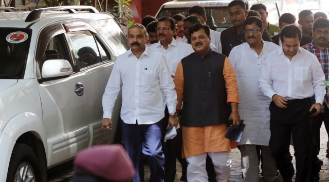 Pravin Darekar leaves  MRA police station after recording  his statement on Monday. (Ganesh Shirsekar)