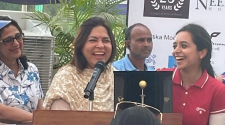 Hanima Grewal with Meenakshi Lekhi. (Express photo)