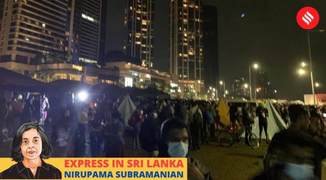Protesters on the streets of Colombo on Monday. (Express Photo)