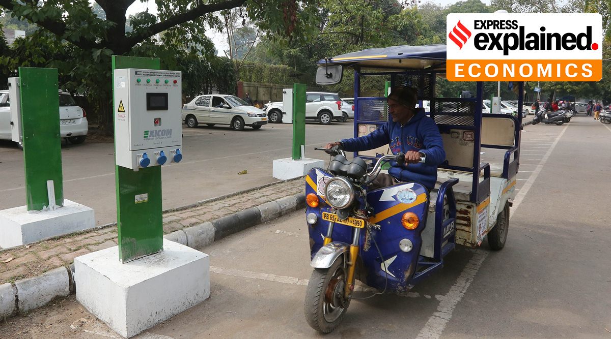 A Charging station in Chandigarh. Battery swapping will keep vehicles in operational mode with negligible downtime. (Express Photo: Jasbir Malhi, File)