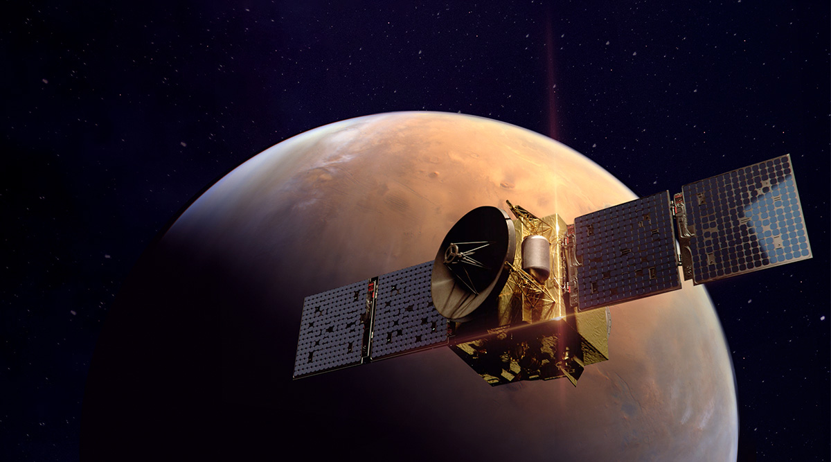 Artist's impressions of the Emirates Mars Mission's Hope probe. (Image credit: Emirates Mars Mission)