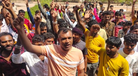 Maldharis protest in Halvad on Monday. (Mayur Raval)