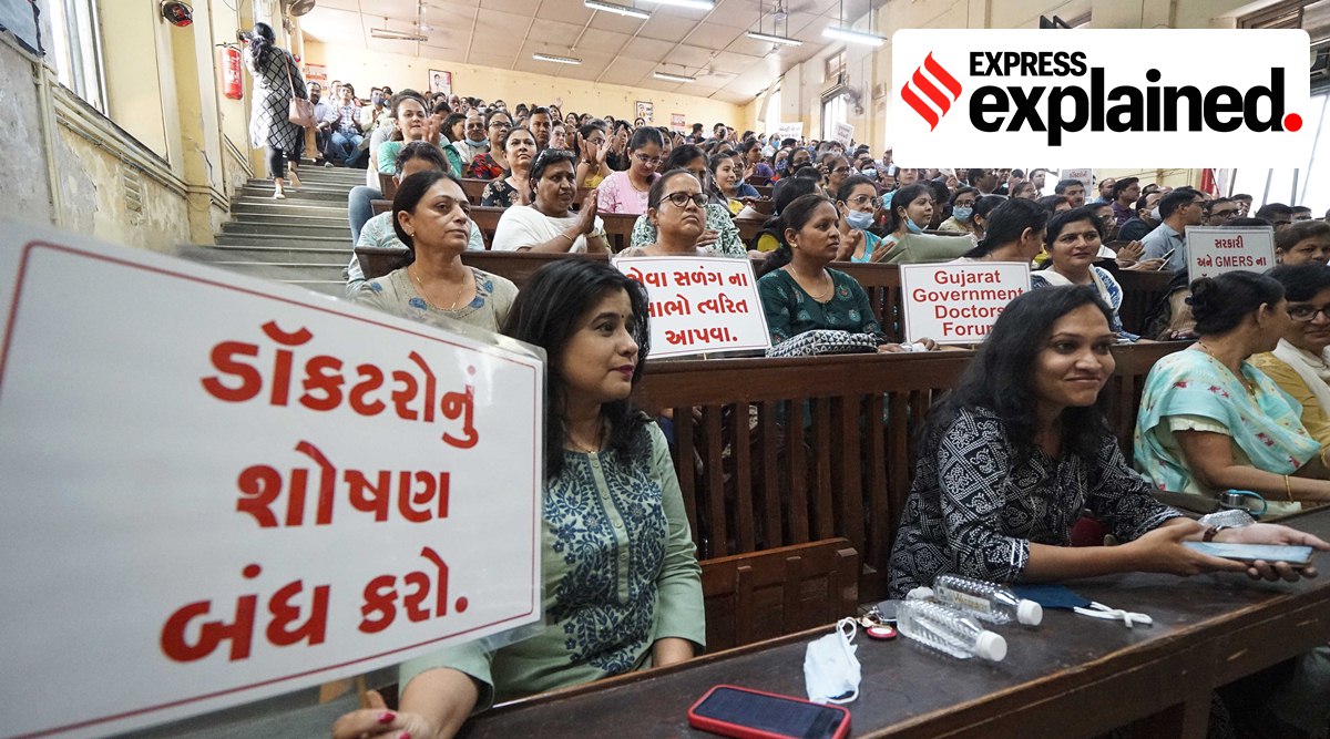 Doctors on protest in Vadodara on Wednesday (Express Photo: Bhupendra Rana)