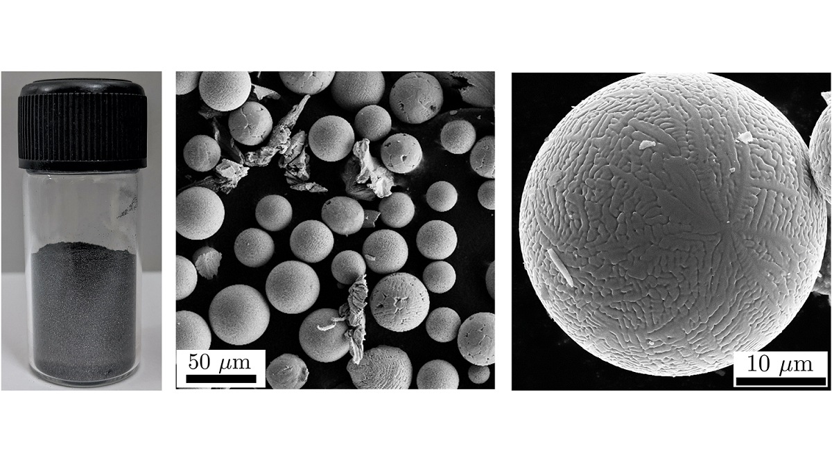 Panel showing metal powders produced using the abrasion-based process