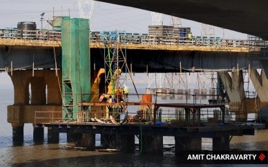 A decision to construct another bridge was taken in 2012, which would be the third bridge to be constructed across Thane Creek channel with the existing bridge no. 2 saturating to traffic and bridge no. 1 closing operations due to its poor condition. (Express Photo by Amit Chakravarty)