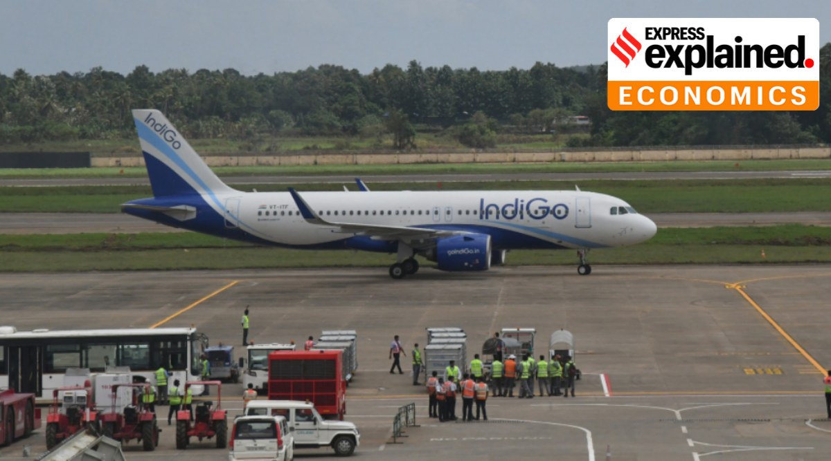 An IndiGo flight lands at Cochin International Airport. (Express Photo: Nirmal Harindran, File)
