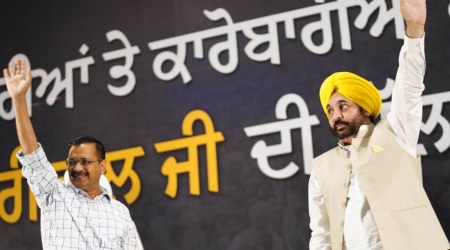 Delhi CM Arvind Kejriwal along with Punjab CM Bhagwant Mann. (Express file)
