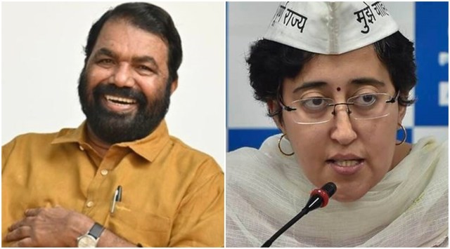 Kerala education minister V Sivankutty and Aam Aadmi Party (AAP) MLA Atishi. (File)
