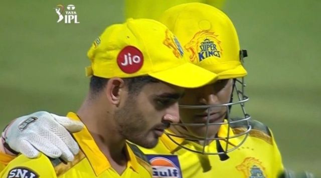 CSK's Mukesh Choudhary with MS Dhoni