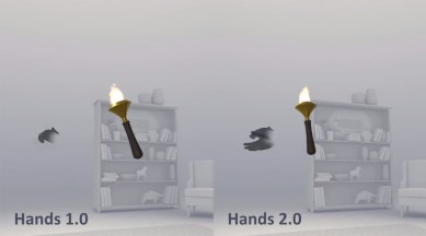 Meta quest hand gesture improvements in a split screen illustration