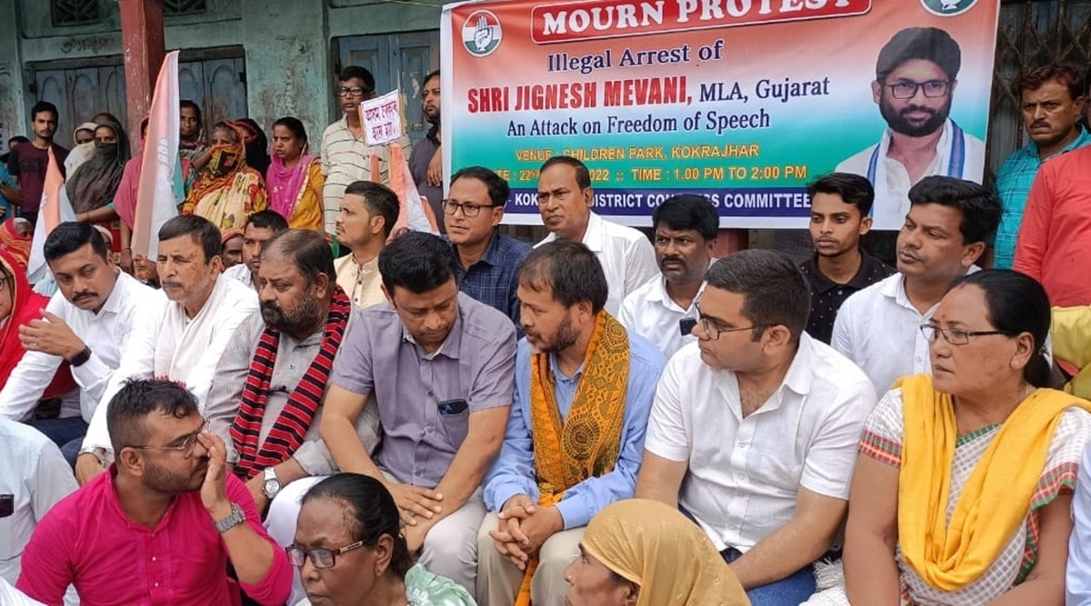 Opposition leaders protest outside Assam police station where Jignesh Mevani is held