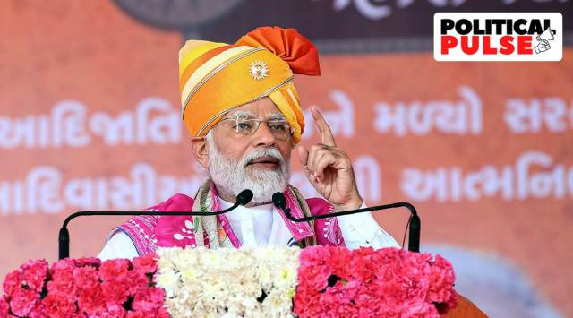 Prime Minister Narendra Modi addresses the inauguration and foundation stone laying ceremony of multiple developmental projects, in Dahod. (PTI Photo)