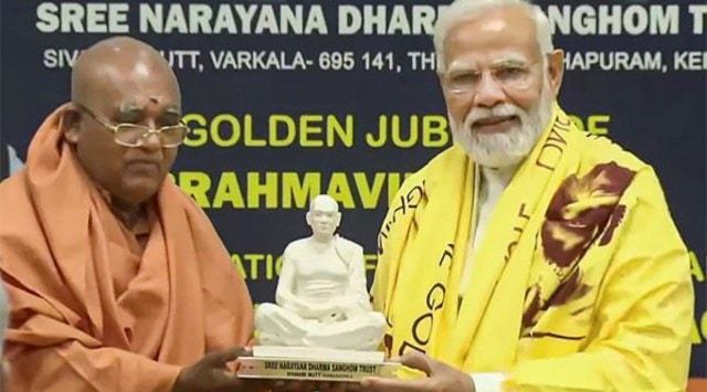  Prime Minister Narendra Modi during the 90th anniversary of Sivagiri pilgrimage & Golden Jubilee of Brahma Vidyalaya, in Thiruvananthapuram district. (PTI Photo)