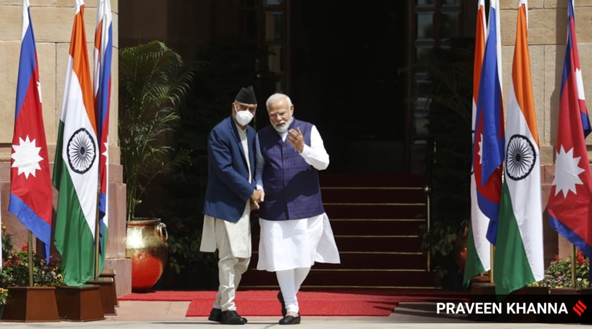 Prime Minister Narendra Modi with his Nepalese counterpart Sher Bahadur Deuba. (Express Photo: Praveen Khanna/File)