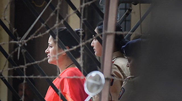 MP Navneet Rana leaves Santacruz Station, after she along with her husband Ravi Rana were arrested for promoting enmity between different groups on Saturday, in Mumbai, Sunday, April 24, 2022. (PTI Photo)