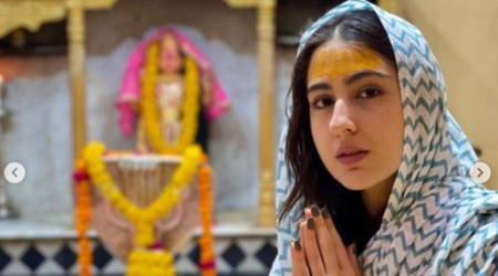 Sara Ali Khan, Sara Ali Khan news, Sara Ali Khan temple visit, Sara Ali Khan and Vikrant Massey, temple visit, Sara Ali Khan news, indian express news