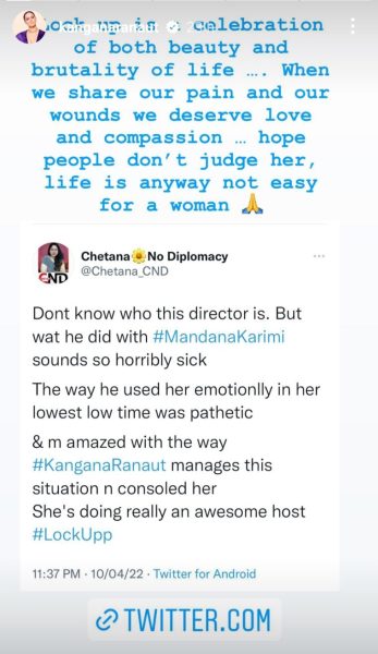 Kangana Ranaut IG story screenshot