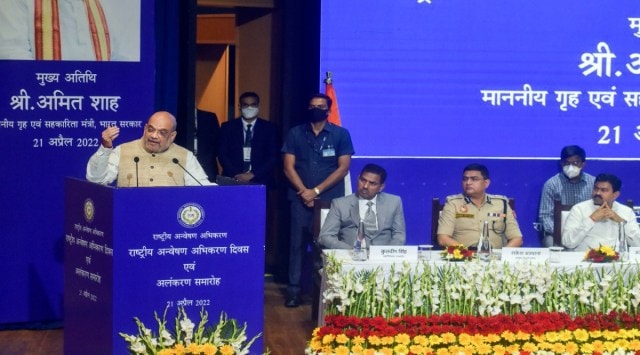 Union Home Minister Amit Shah addresses the 13th National Investigation Agency (NIA) Day programme at Dr Ambedkar International Centre, in New Delhi, Thursday, April 21, 2022. (PTI)
