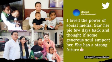 Manipuri girl, Manipur Minister meets 10-year-old girl in viral photo, girl attending class with sibling in hand, girl attending class while babysitting sibling, indian express