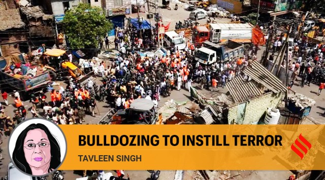 The anti encroachment drive at Jahangirpuri in New Delhi. (Express Photo)