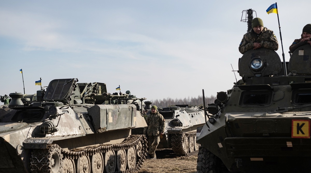 The Ukrainian military during a national day of unity near the Belarus border in Rivne, Ukraine, February 16, 2022. (Lynsey Addario/The New York Times)