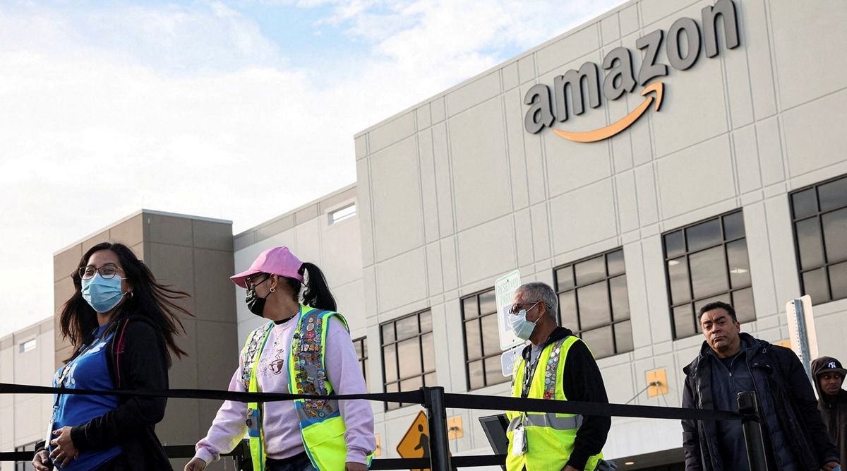 Workers stand in line to cast ballots for a union election at Amazon's JFK8 distribution center, in the Staten Island borough of New York City, U.S (REUTERS, file)