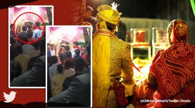 bride slaps groom, harimpur bride slaps groom, bride walks out wedding, viral wedding videos, indian express
