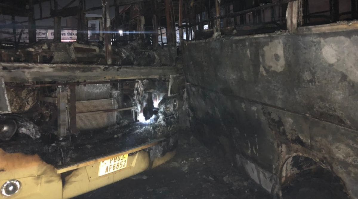 Three buses were burnt to ashes at Bhagta Bhaika bus stand in Bathinda district on Thursday night. 
