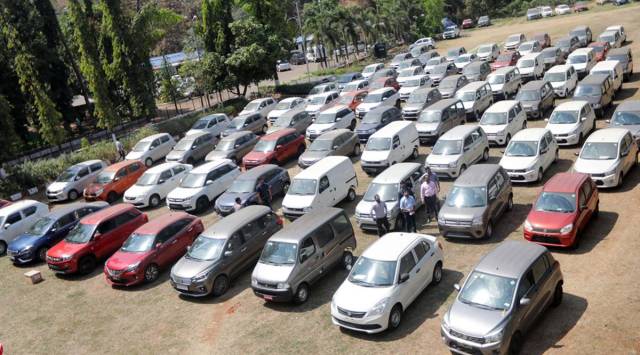 The country's largest carmaker Maruti Suzuki India (MSI) said its domestic dispatches in March declined 7 per cent to 1,43,899 units from 1,55,417 units in the year-ago period. (Express photo by Narendra Vaskar)