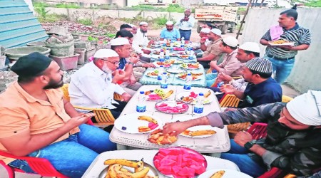 At the iftar party in Sachin, Surat, on Sunday. Express