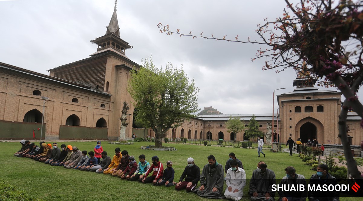 Kashmiri Muslims pray on the first Friday of the holy fasting month of Ramadan in the garden of Jamia Masjid or Grand Mosque, in Srinagar. (Express File Photo by Shuaib Masoodi)
