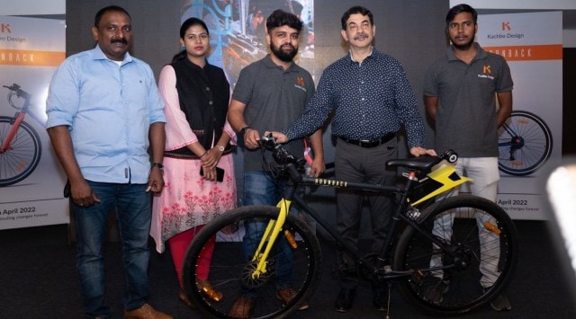 The e-bicycle was launched on Sunday by Jayesh Ranjan, the principal secretary for IT, Industries and Commerce. (Express Photo)