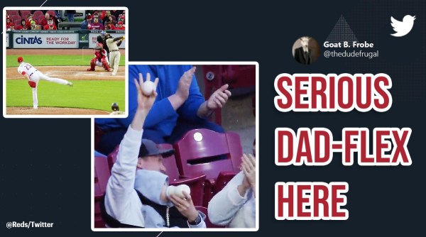 Cincinnati Reds, Cincinnati Reds dad catches foul ball, dad catches baseball with child, dad feeding kid catches foul ball, viral videos, indian express