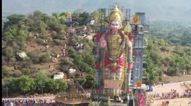 Located at Sri Muthumalai Murugan Thirukovil at Ethapur on the Salem-Chennai national highway, the statue was consecrated on Wednesday, following which devotees were allowed darshan. (Express Photo)