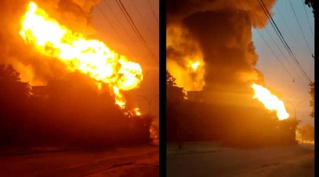 Screengrab from a video of the fire at Sonipat factory.