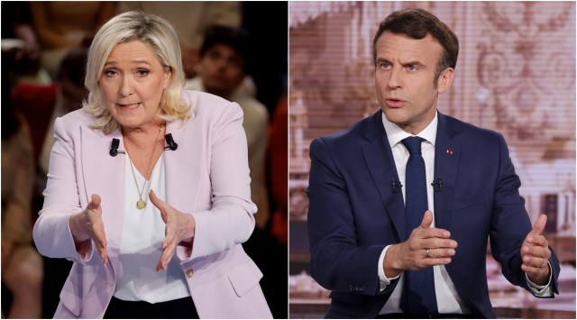 French nationalist Marine Le Pen (left) and French President Emmanuel Macron (right).