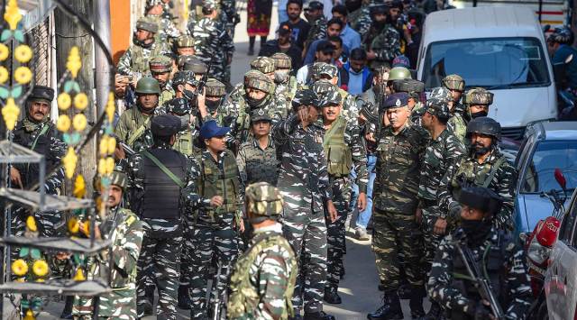 CRPF personnel at the attack site in Srinagar on Monday. (PTI)