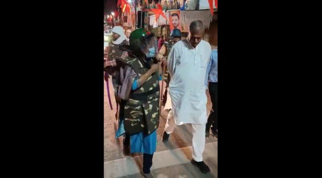 Congress MLA Ravi Joshi seen visitng the site of communal clashes. (Twitter/@scribbly_scribe)